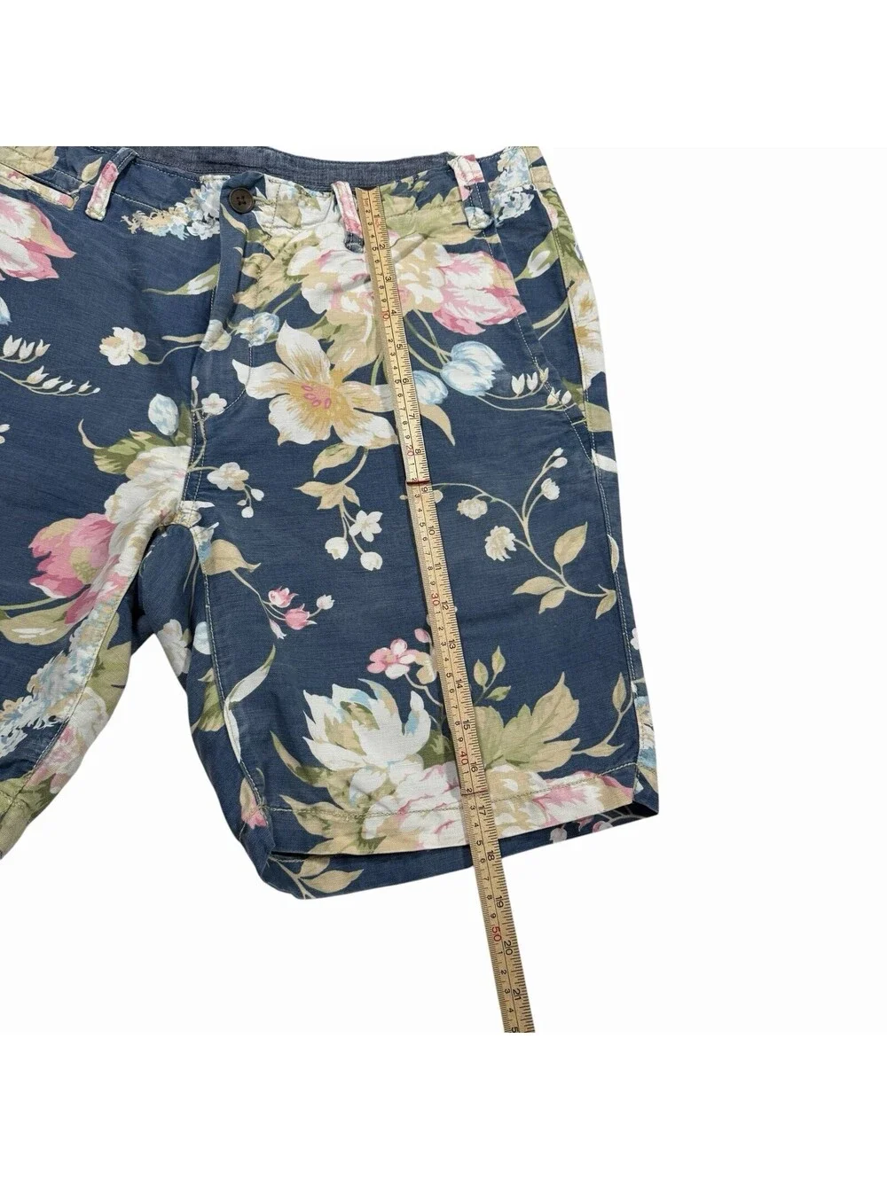 Polo Ralph Lauren Mens Blue Floral Print Linen Blend Shorts Size 34